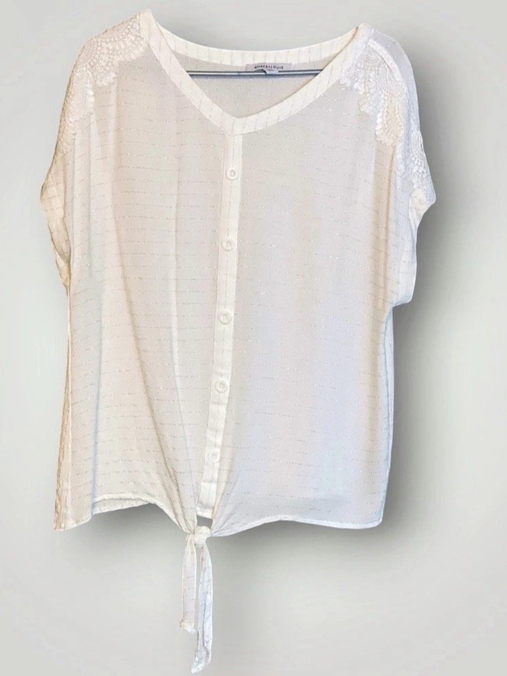 Robert Louis Striped Tie-Front Top in White Large Like New